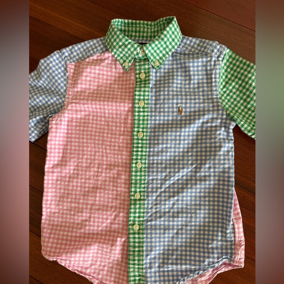 Ralph Lauren Boys Shirt SZ 8 Green Blue Pink Gingham Check Preppy  Short Sleeve - Picture 2 of 6